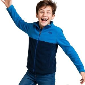 The North Face Boys XL Full Zip Fleece Pullover Blue Jacket Coat Lightweight